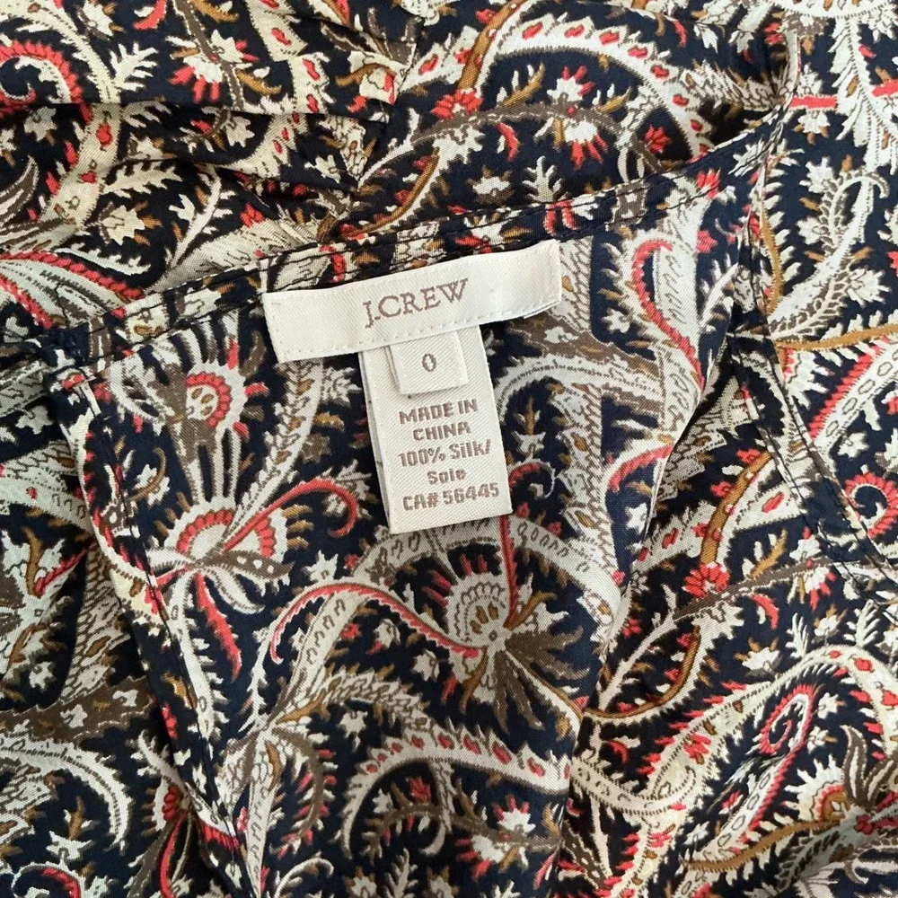 J.Crew 100%‎ Silk Long Sleeve Blouse Top Paisley Print Career Casual Black 0